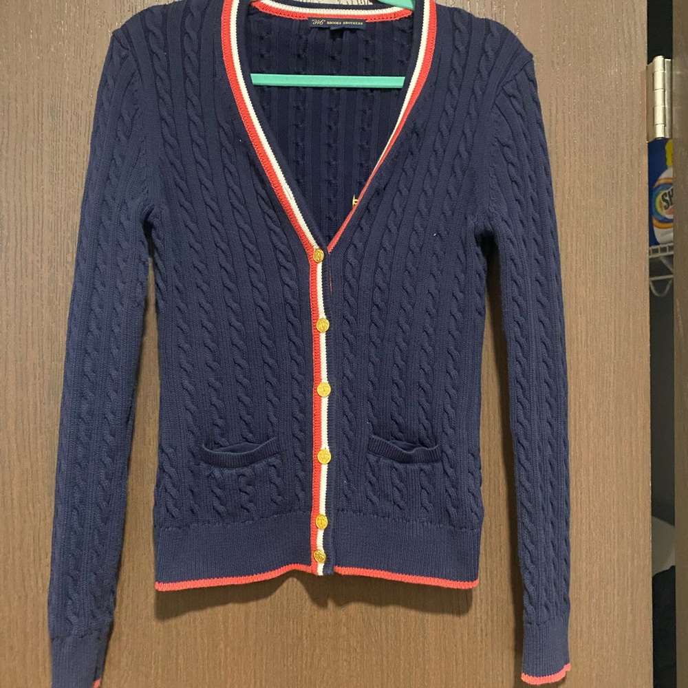 Brooks Brothers Navy Cable Knit Cardigan Sweater